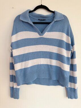 George Women’s Blue & White Striped Collared Knit Sweater L